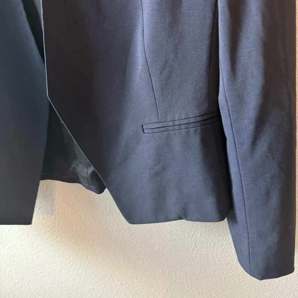 Theory Lanai Sevona Wool Crop Blazer Navy Blue Open Front Business Casual Sz 10